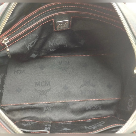 MCM Black Handbag with Red Trim MCM Hand Bag Black Leather Authentic - Picture 9 of 12